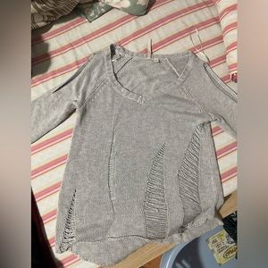 Guess distressed grey sweater in XS. Open shoulders.
